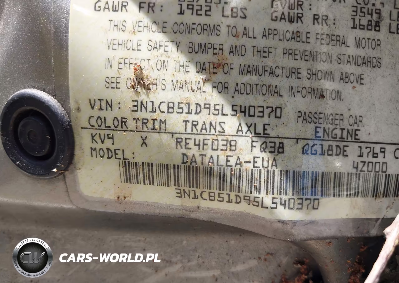 2005 Nissan Sentra 1.8S VIN:3N1CB51D95L540370 - 9