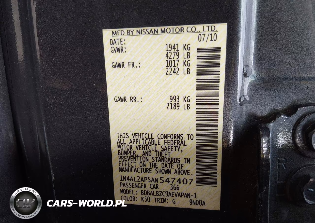 2010 Nissan Altima 2.5 S VIN:1N4AL2AP5AN547407 - 9