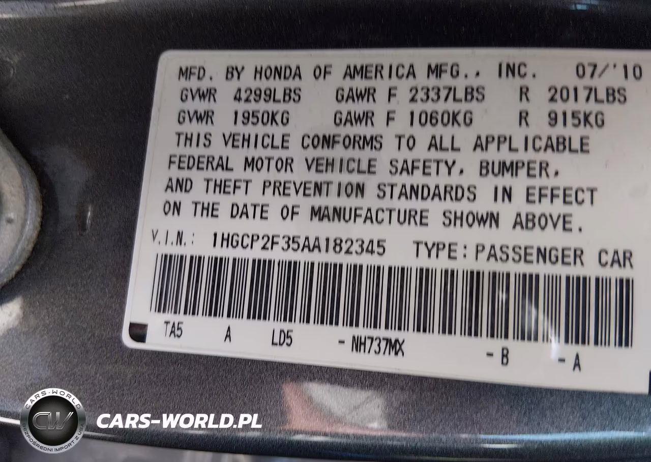 2010 Honda Accord 2.4 Lx VIN:1HGCP2F35AA182345 - 9