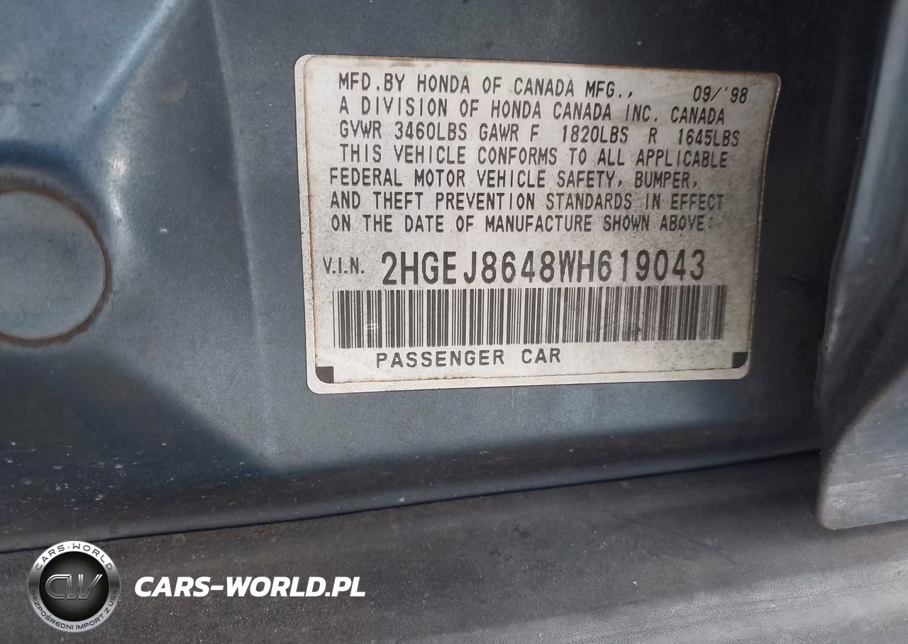 1998 Honda Civic Ex VIN:2HGEJ8648WH619043 - 9