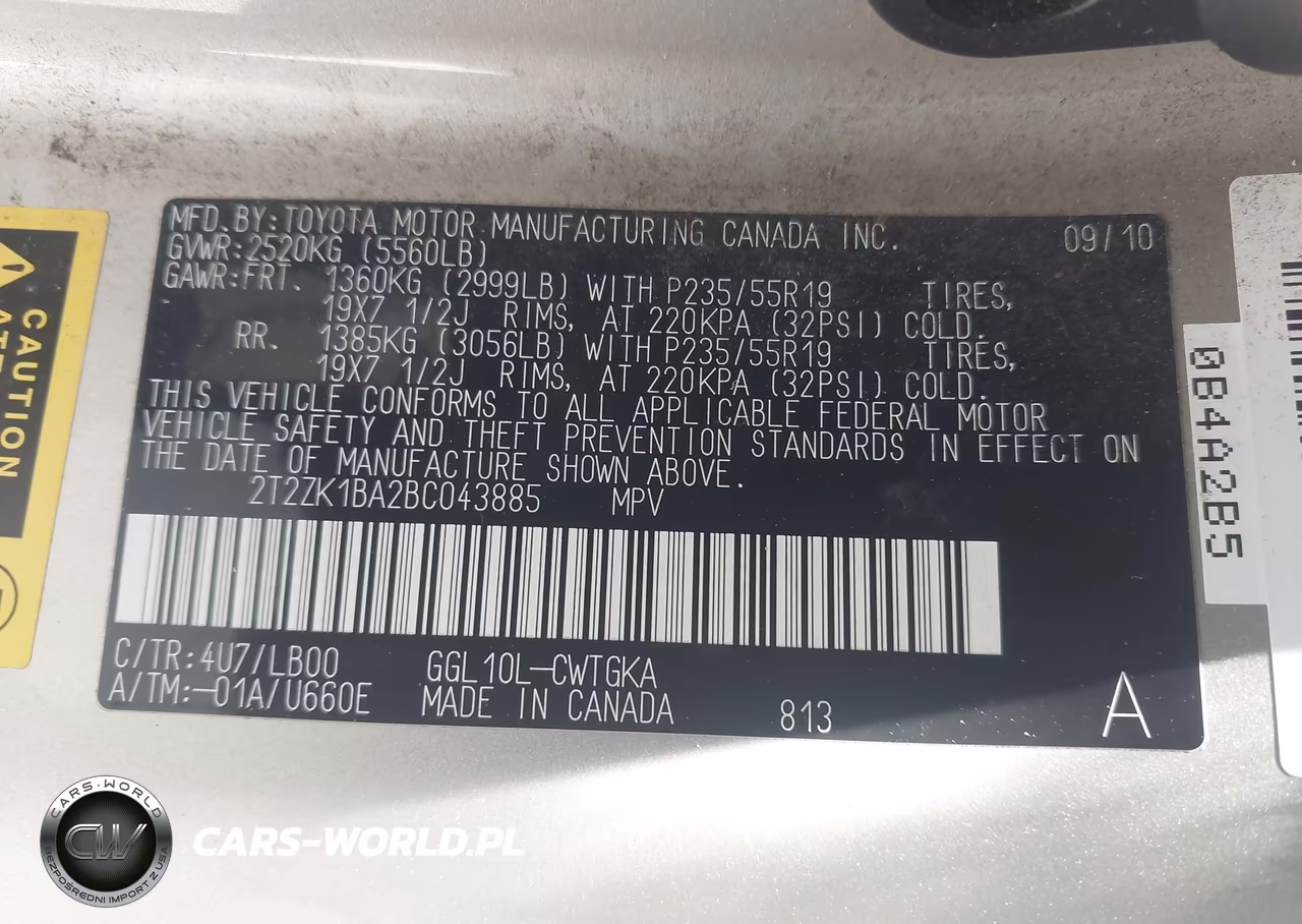 2011 Lexus Rx 350 VIN:2T2ZK1BA2BC043885 - 9