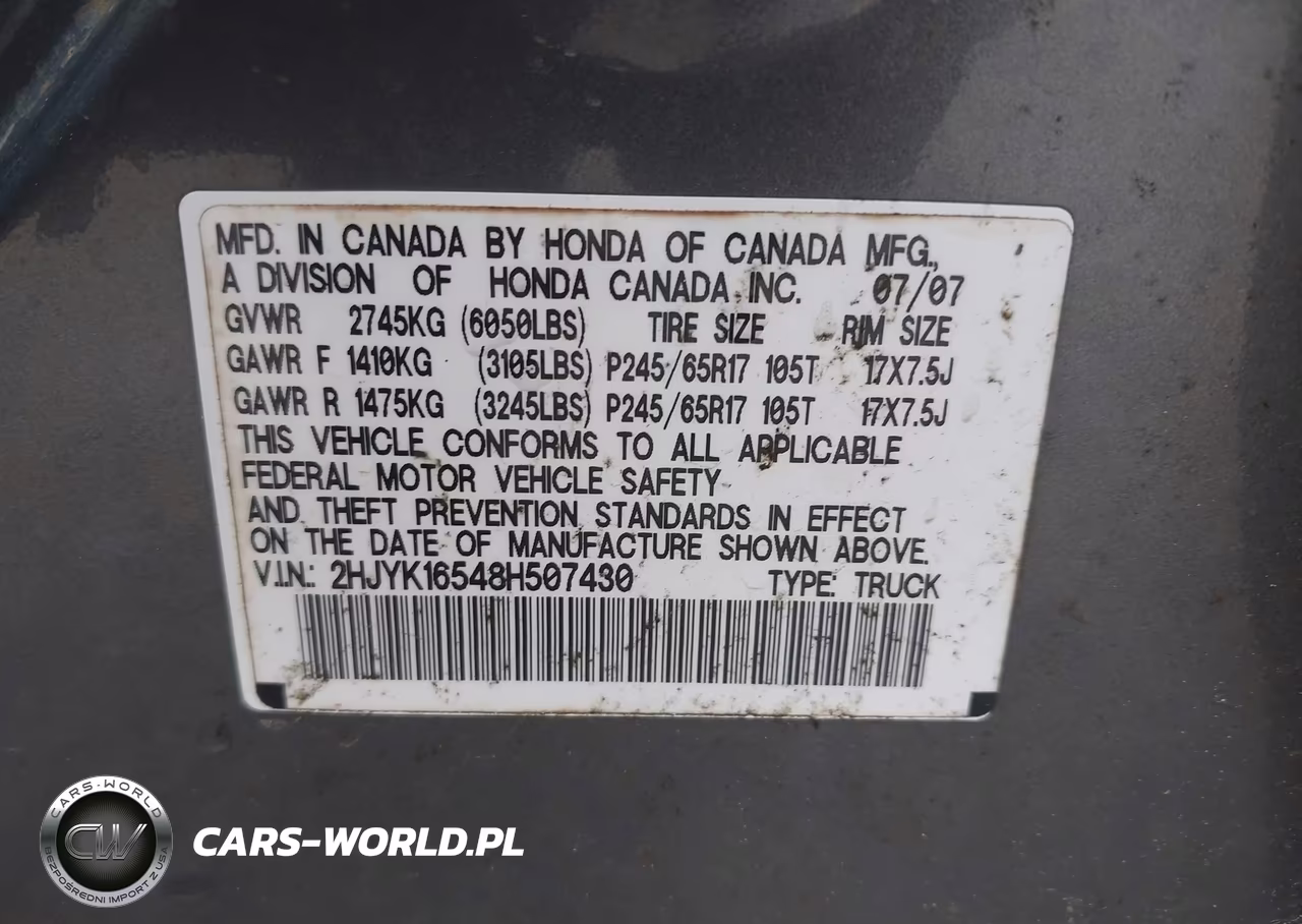 2008 Honda Ridgeline Rtl VIN:2HJYK16548H507430 - 9