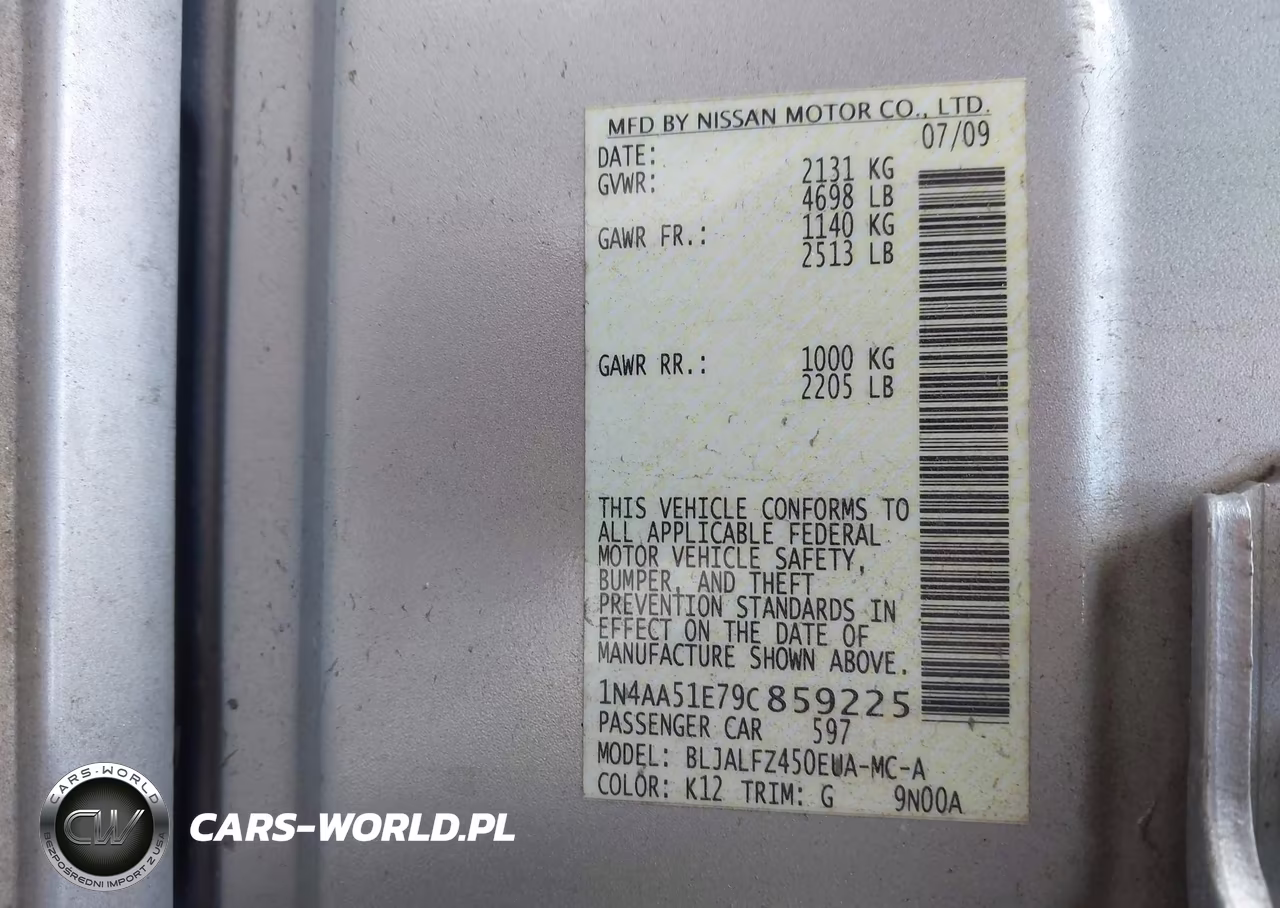 2009 Nissan Maxima 3.5 Sv VIN:1N4AA51E79C859225 - 9