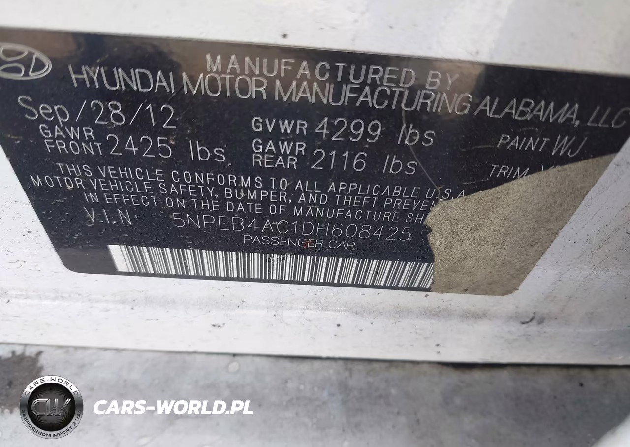 2013 Hyundai Sonata Gls VIN:5NPEB4AC1DH608425 - 9