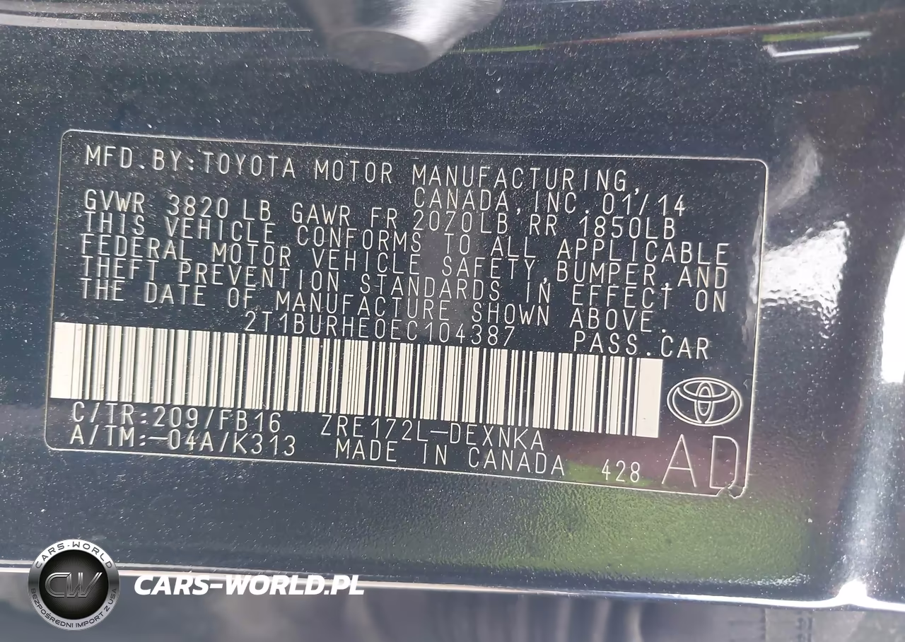 2014 Toyota Corolla Le Plus VIN:2T1BURHE0EC104387 - 9