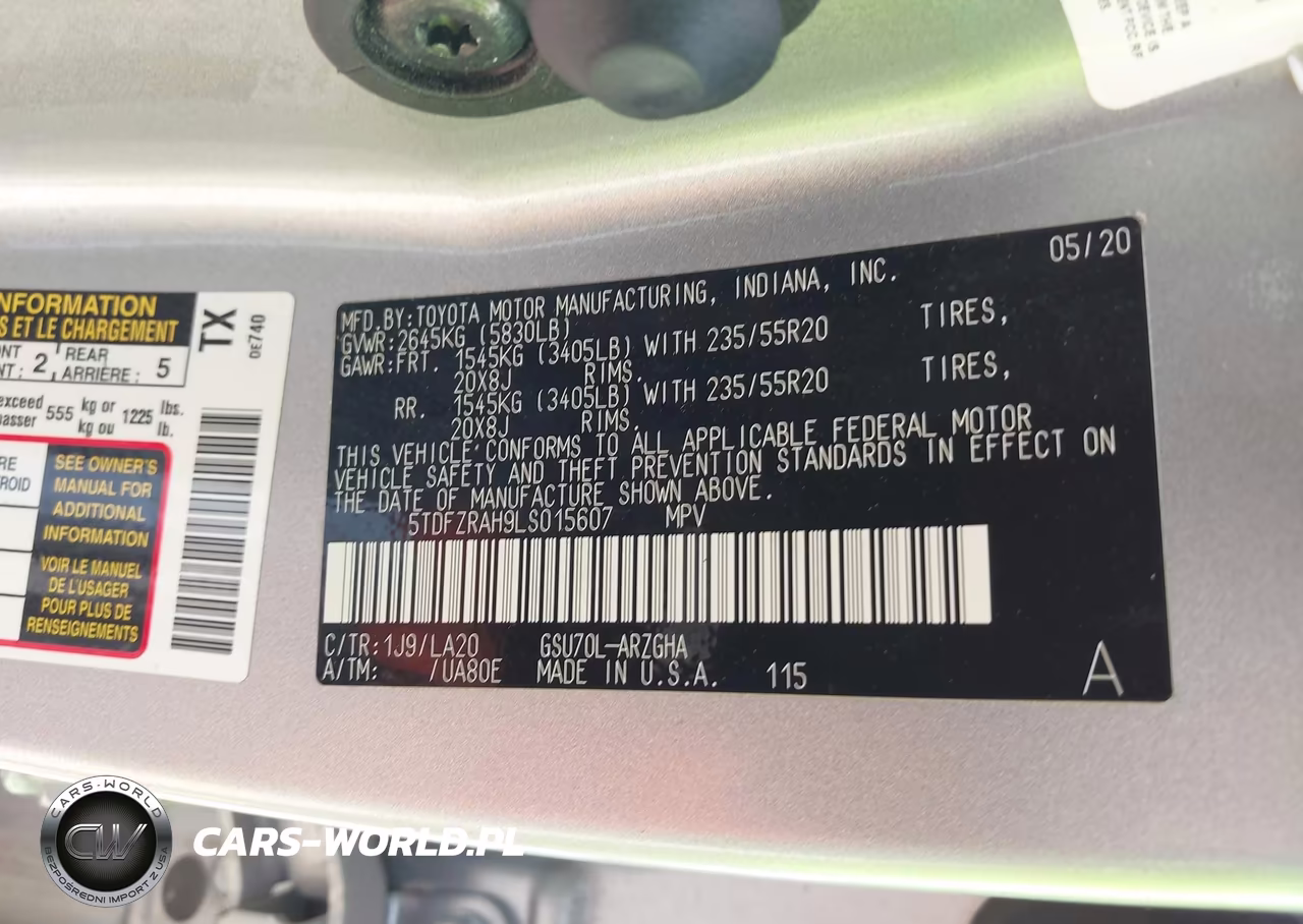 2020 Toyota Highlander Platinum VIN:5TDFZRAH9LS015607 - 9