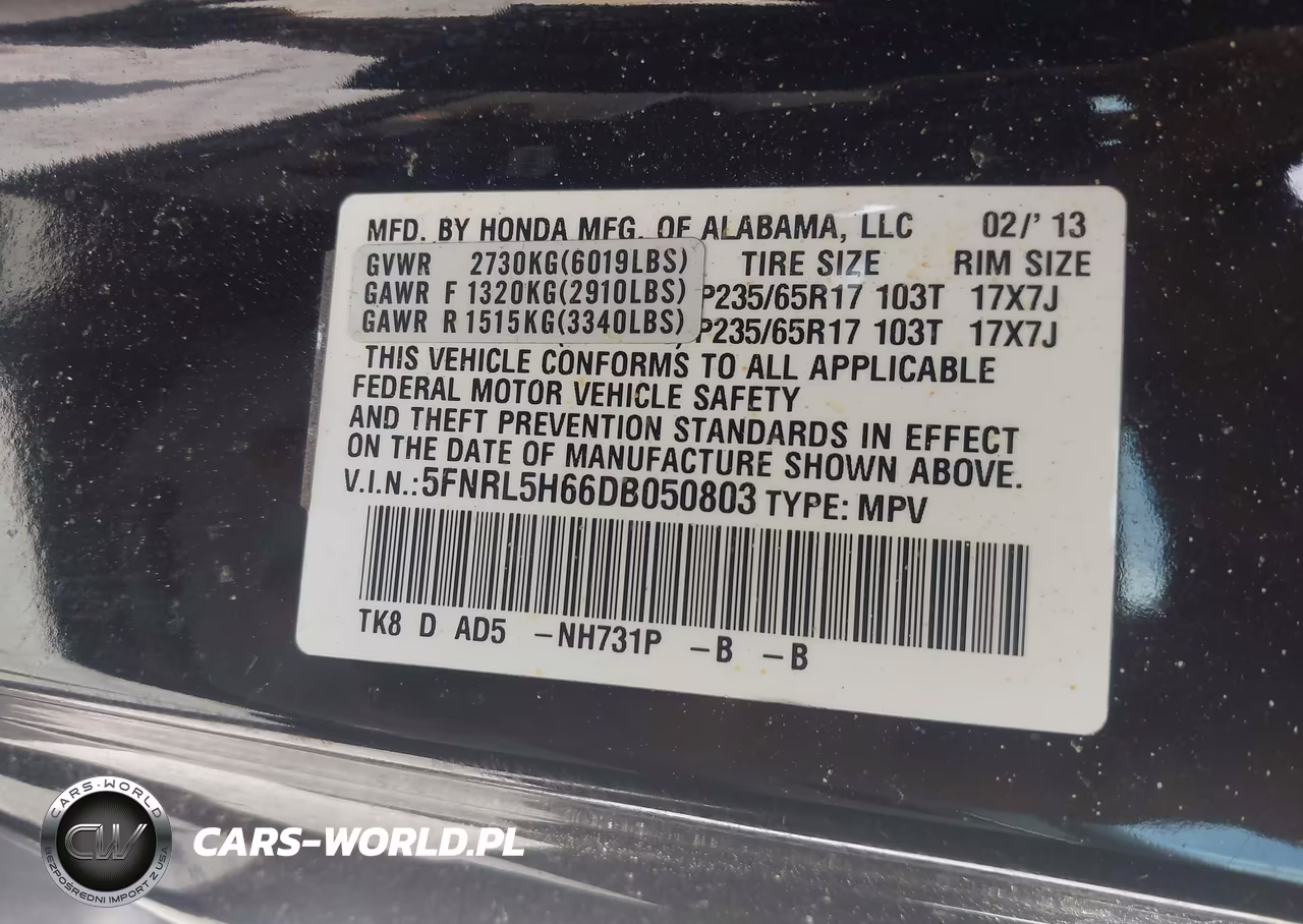 2013 Honda Odyssey Ex-L VIN:5FNRL5H66DB050803 - 9