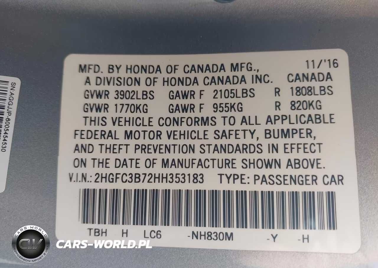 2017 Honda Civic Ex-L VIN:2HGFC3B72HH353183 - 9