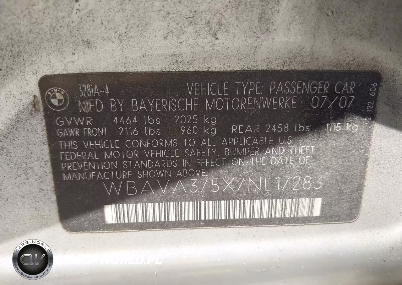 2007 BMW 328I VIN:WBAVA375X7NL17283 - 9