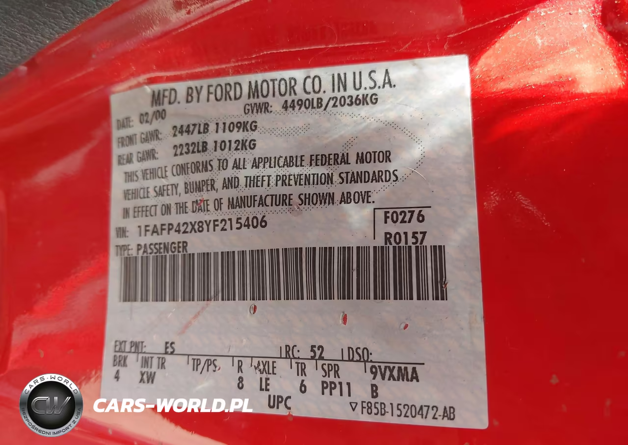 2000 Ford Mustang Gt VIN:1FAFP42X8YF215406 - 9