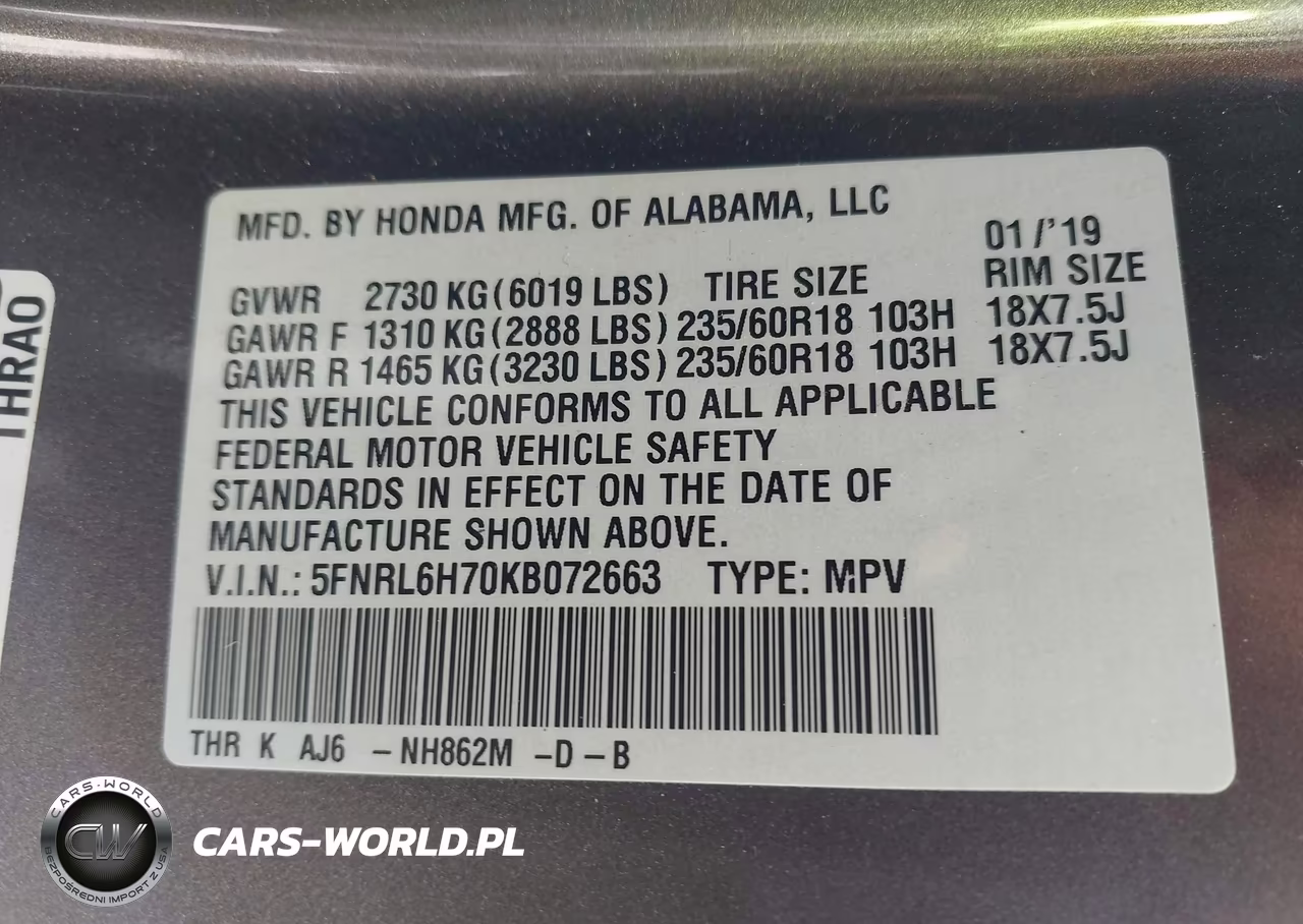 2019 Honda Odyssey Ex-L VIN:5FNRL6H70KB072663 - 9
