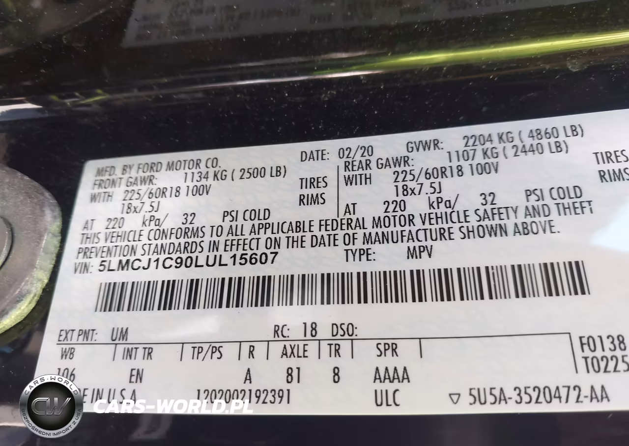 2020 Lincoln Corsair Standard VIN:5LMCJ1C90LUL15607 - 9