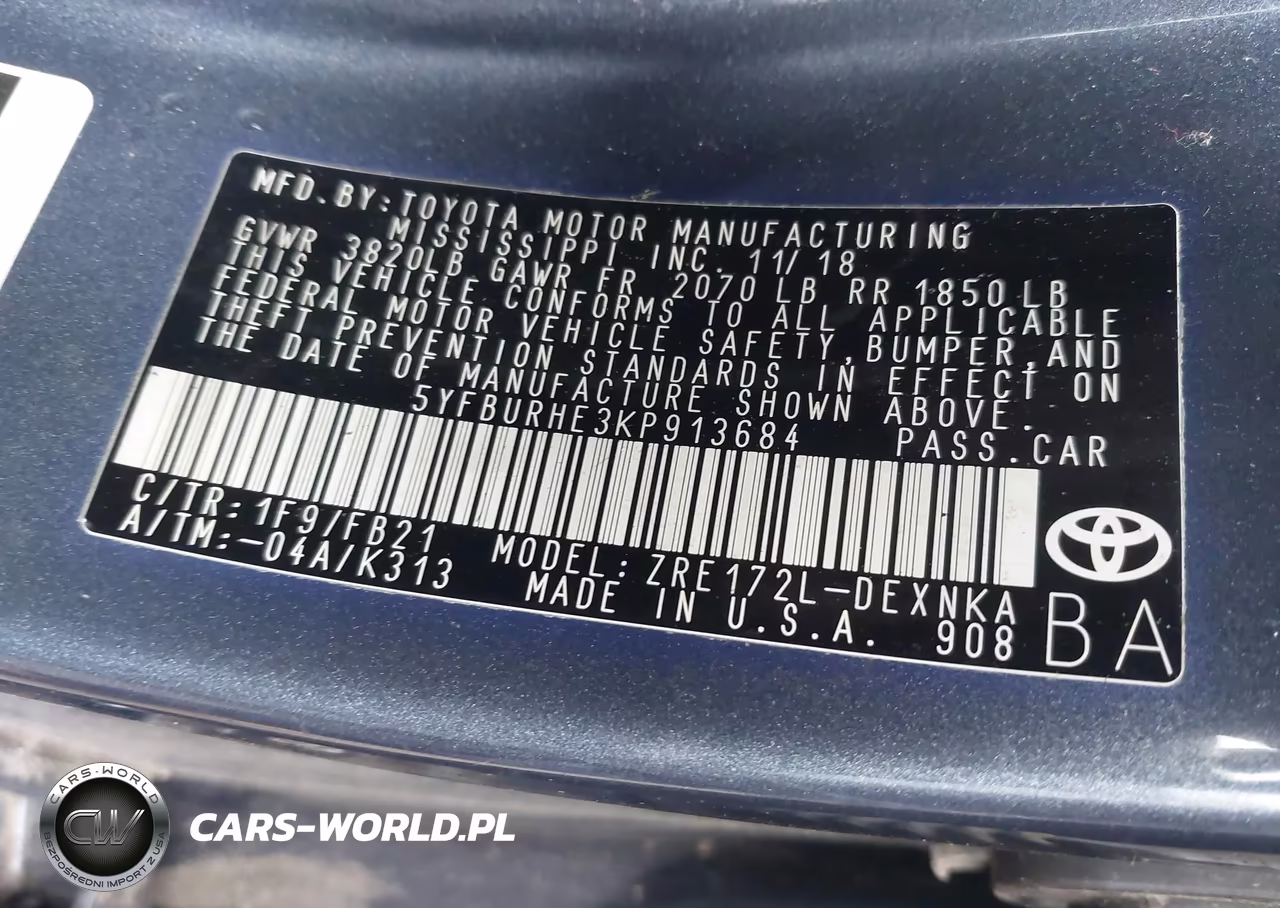 2019 Toyota Corolla Le VIN:5YFBURHE3KP913684 - 9