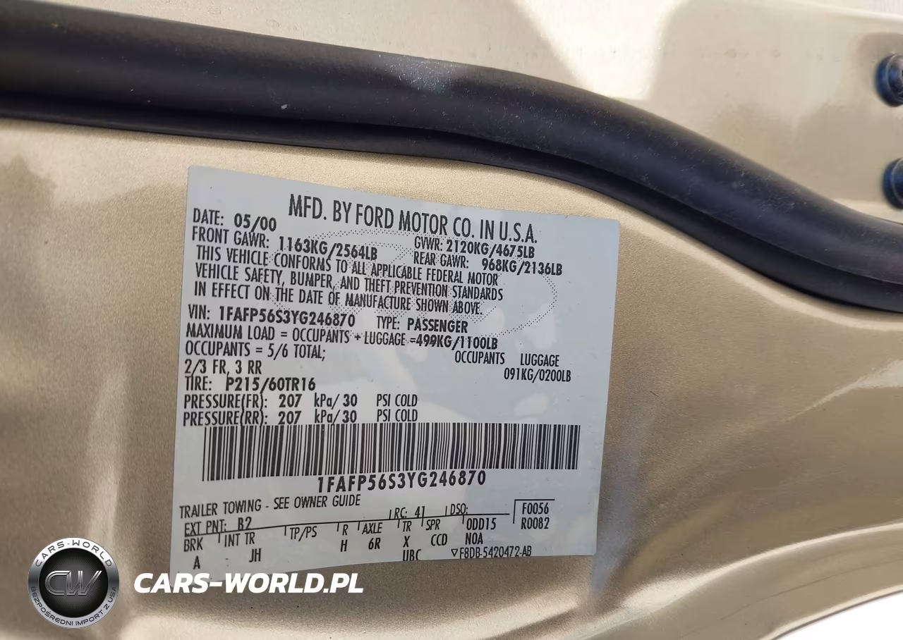 2000 Ford Taurus Sel VIN:1FAFP56S3YG246870 - 9