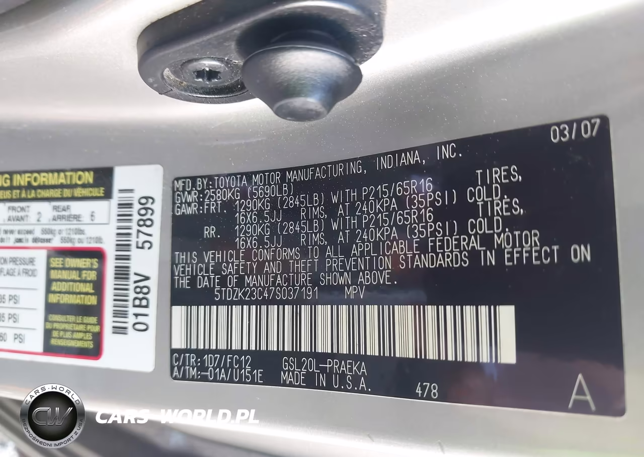 2007 Toyota Sienna Le VIN:5TDZK23C47S037191 - 9