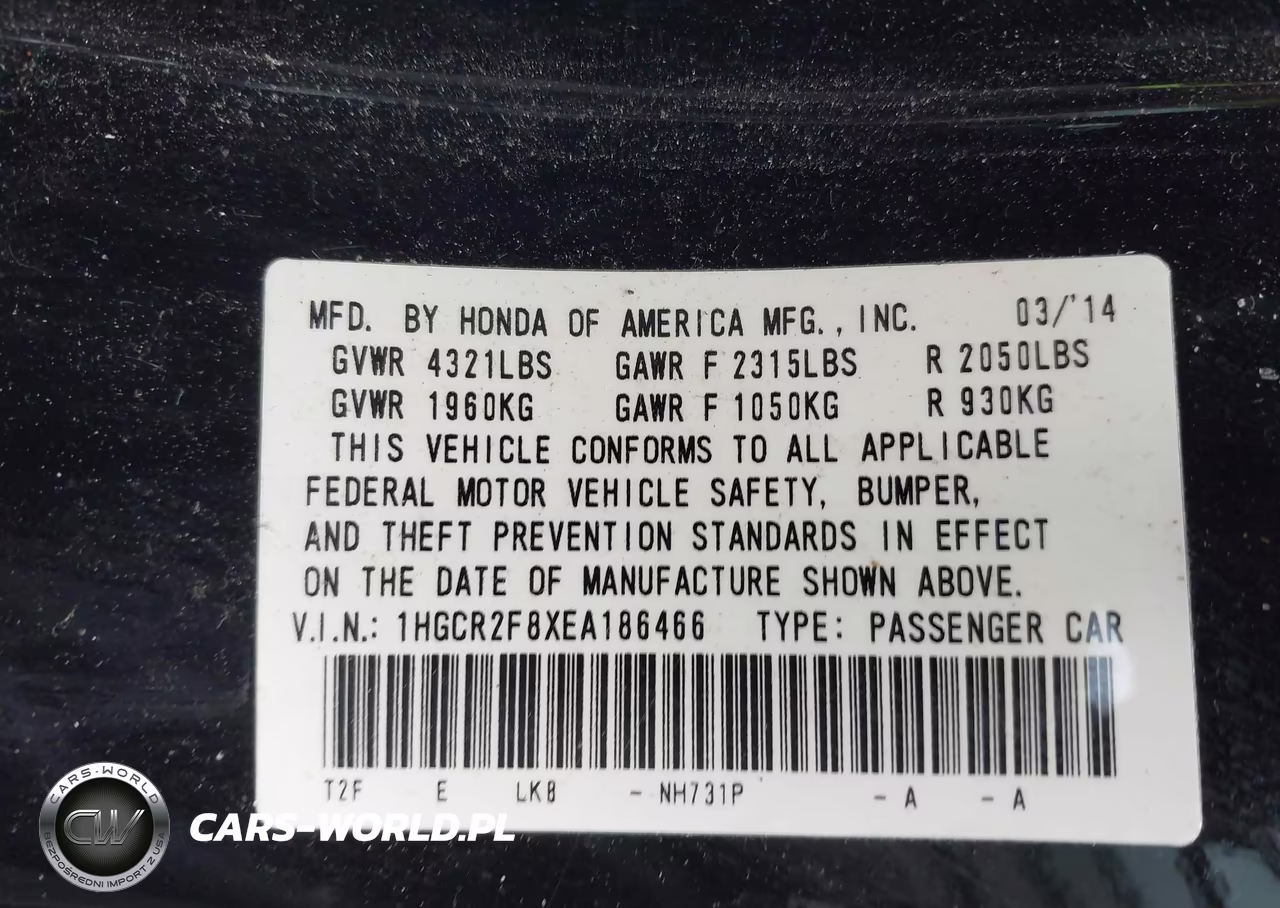 2014 Honda Accord Ex-L VIN:1HGCR2F8XEA186466 - 9