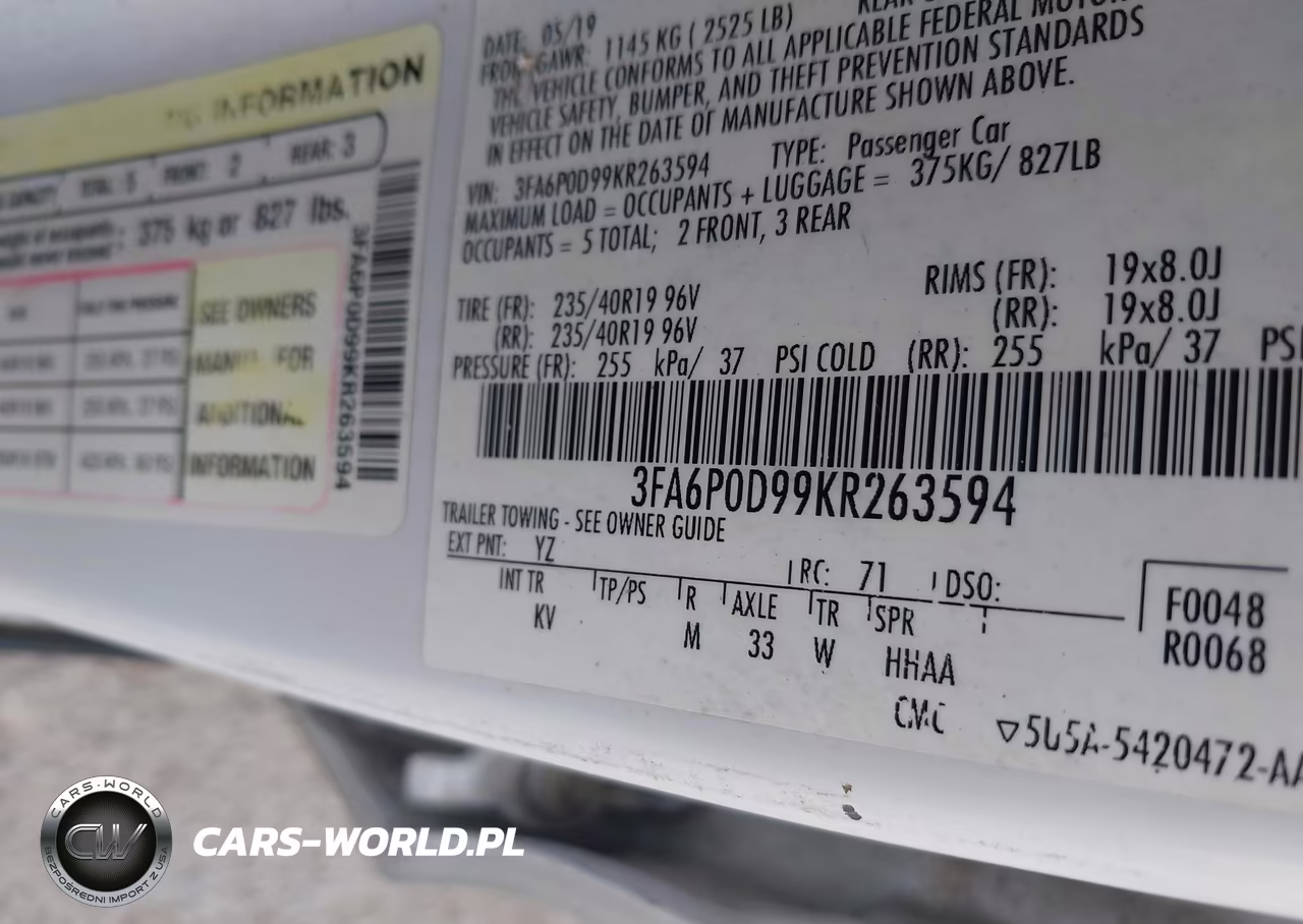 2019 Ford Fusion Titanium VIN:3FA6P0D99KR263594 - 9