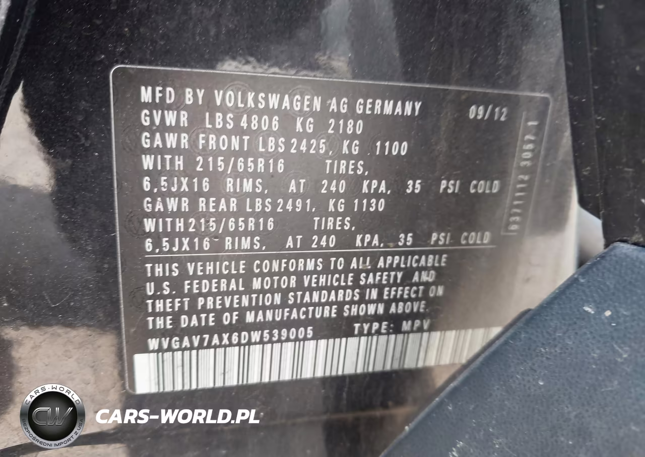 2013 Volkswagen Tiguan S VIN:WVGAV7AX6DW539005 - 9