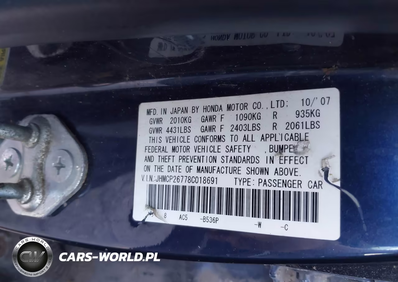 2008 Honda Accord 2.4 Ex VIN:JHMCP26778C018691 - 9