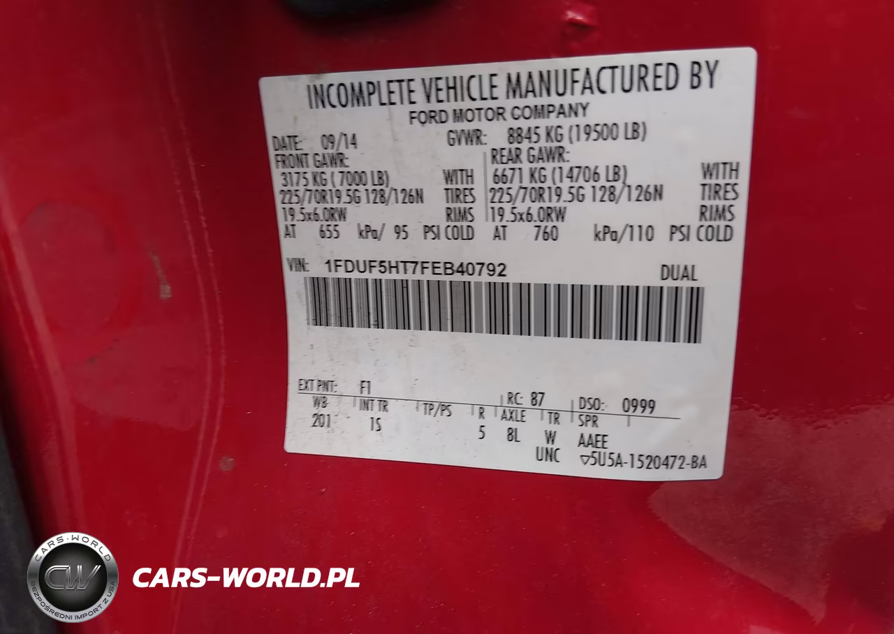 2015 Ford F-550 Chassis Xl VIN:1FDUF5HT7FEB40792 - 8