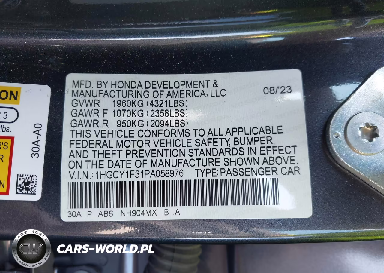 2023 Honda Accord Ex VIN:1HGCY1F31PA058976 - 9