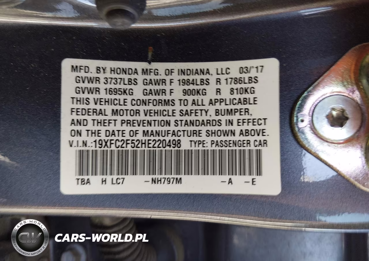 2017 Honda Civic Lx VIN:19XFC2F52HE220498 - 9