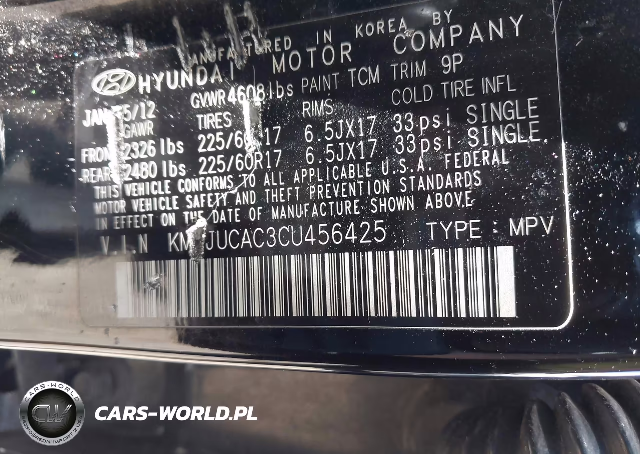 2012 Hyundai Tucson Gls VIN:KM8JUCAC3CU456425 - 9