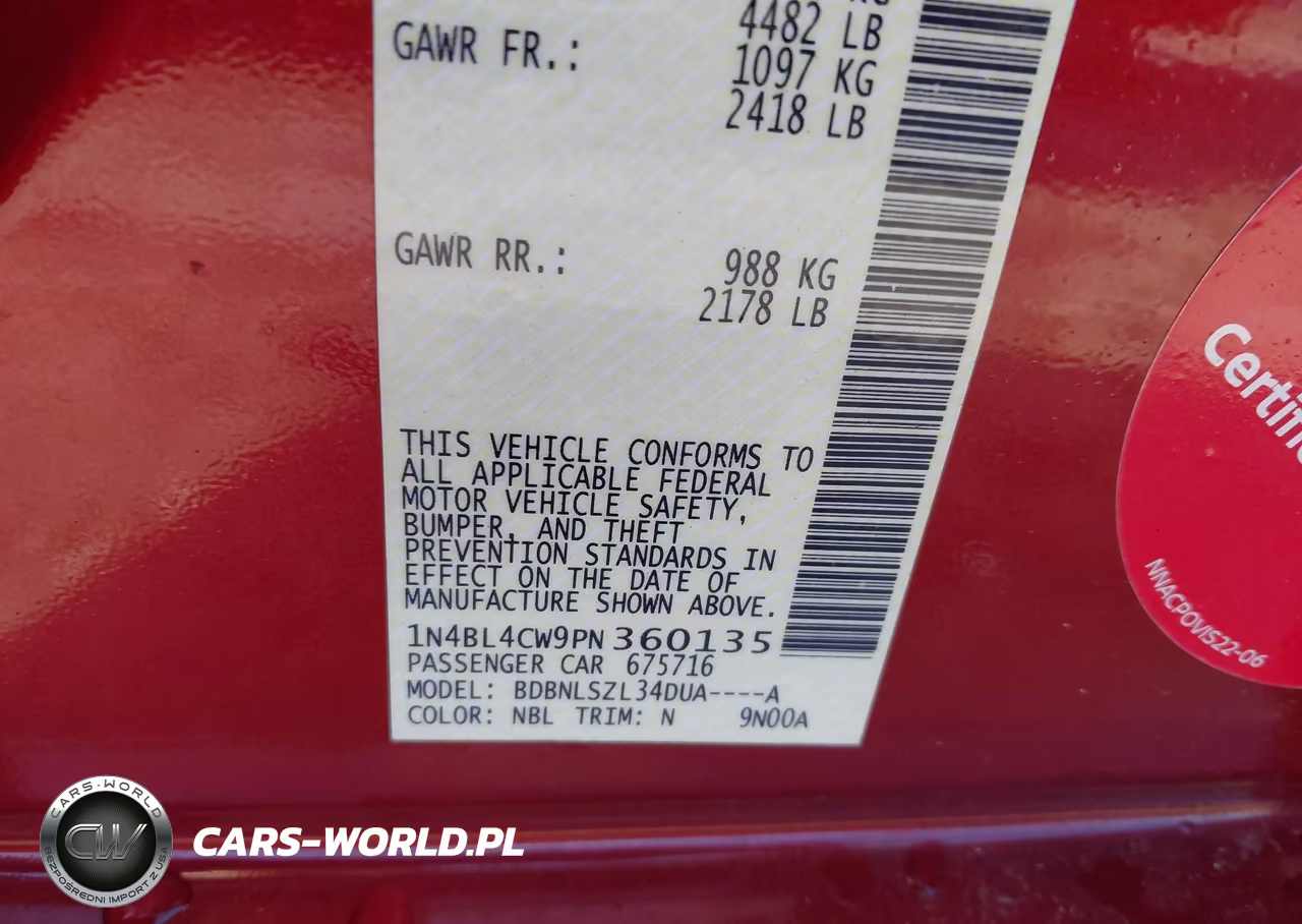 2023 Nissan Altima Sr Intelligent Awd VIN:1N4BL4CW9PN360135 - 9