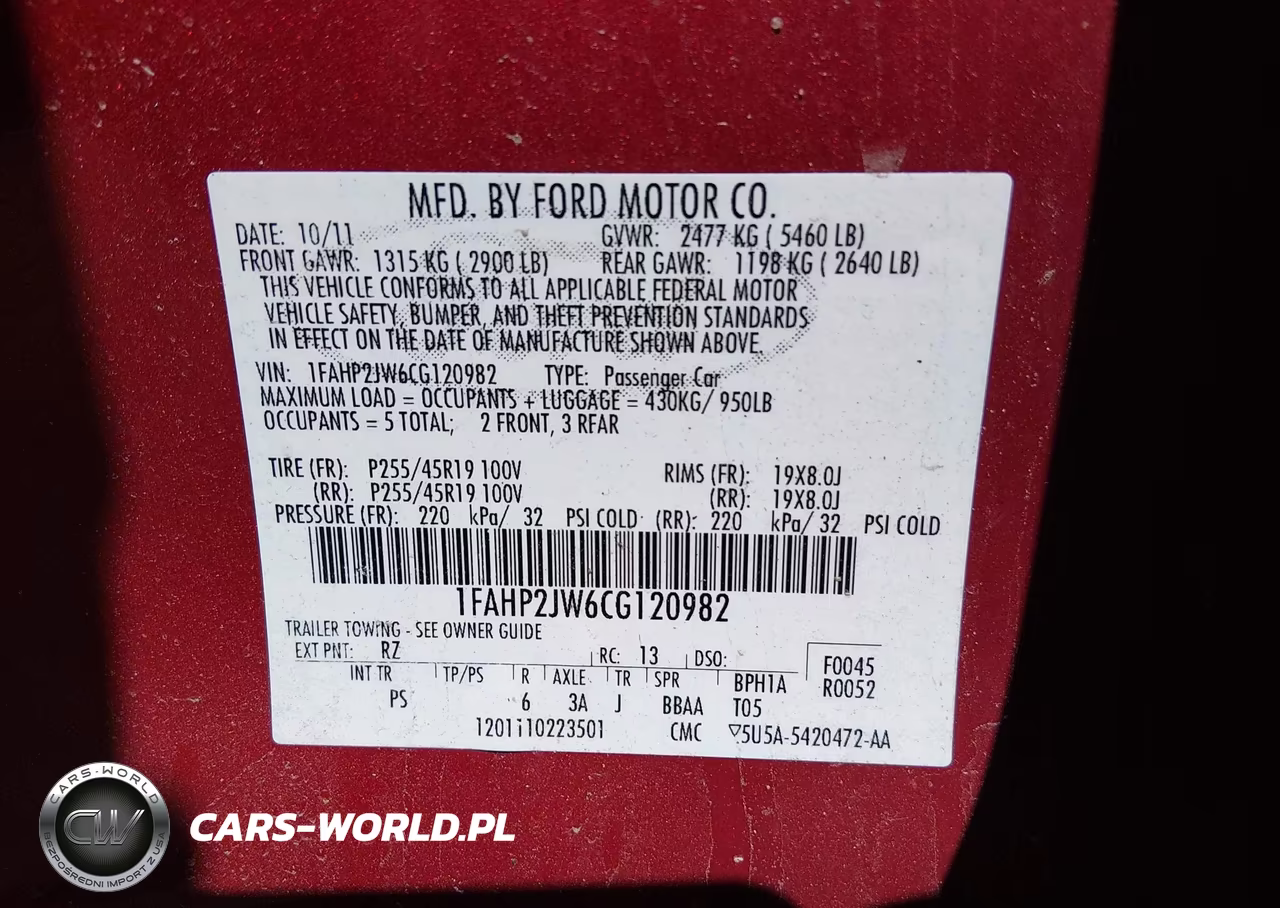 2012 Ford Taurus Limited VIN:1FAHP2JW6CG120982 - 9