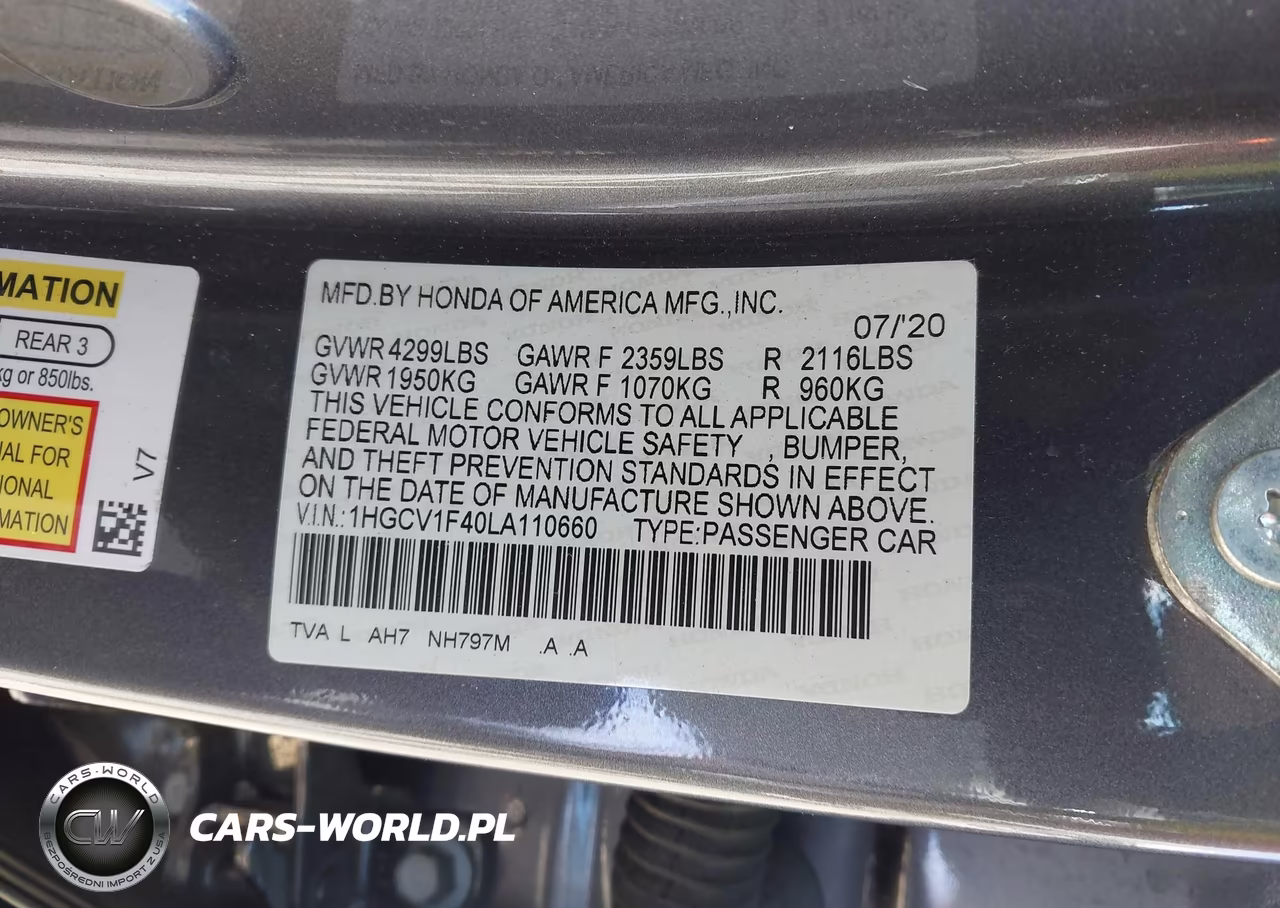 2020 Honda Accord Ex VIN:1HGCV1F40LA110660 - 9