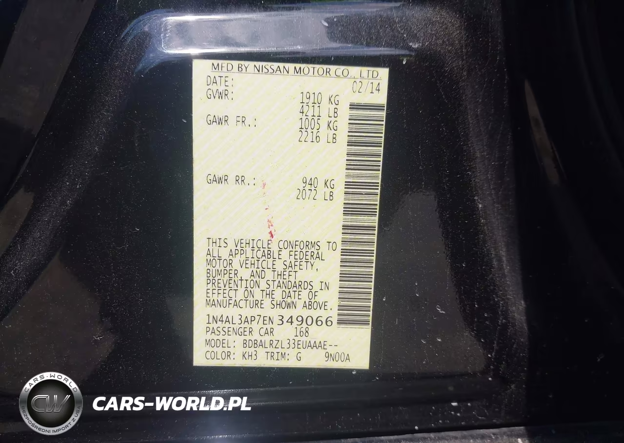 2014 Nissan Altima 2.5-2.5 S-2.5 Sl-2.5 Sv VIN:1N4AL3AP7EN349066 - 9
