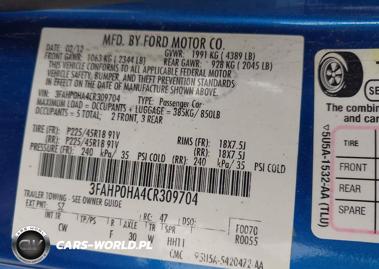 2012 Ford Fusion Se VIN:3FAHP0HA4CR309704 - 9