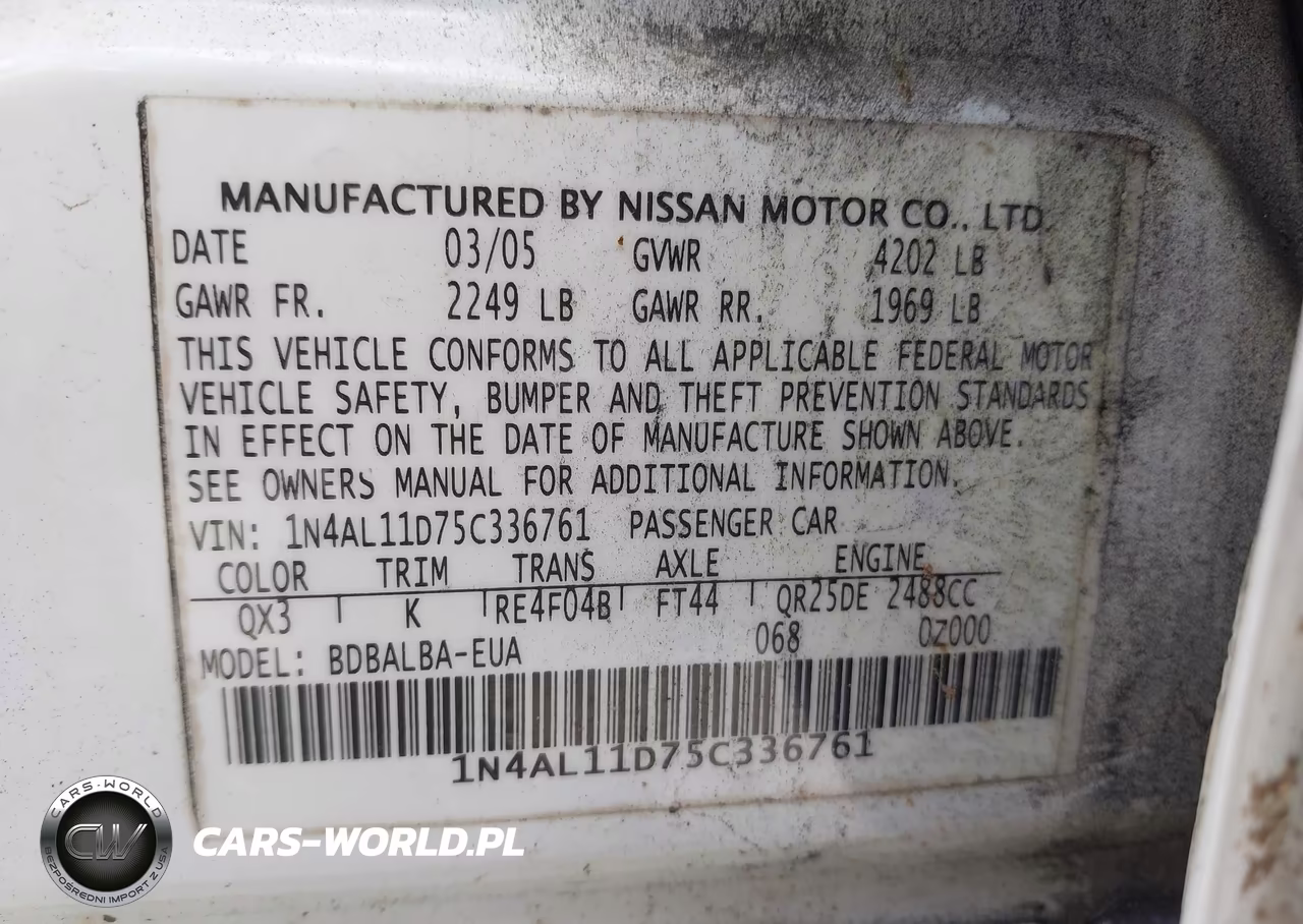 2005 Nissan Altima 2.5 S VIN:1N4AL11D75C336761 - 9