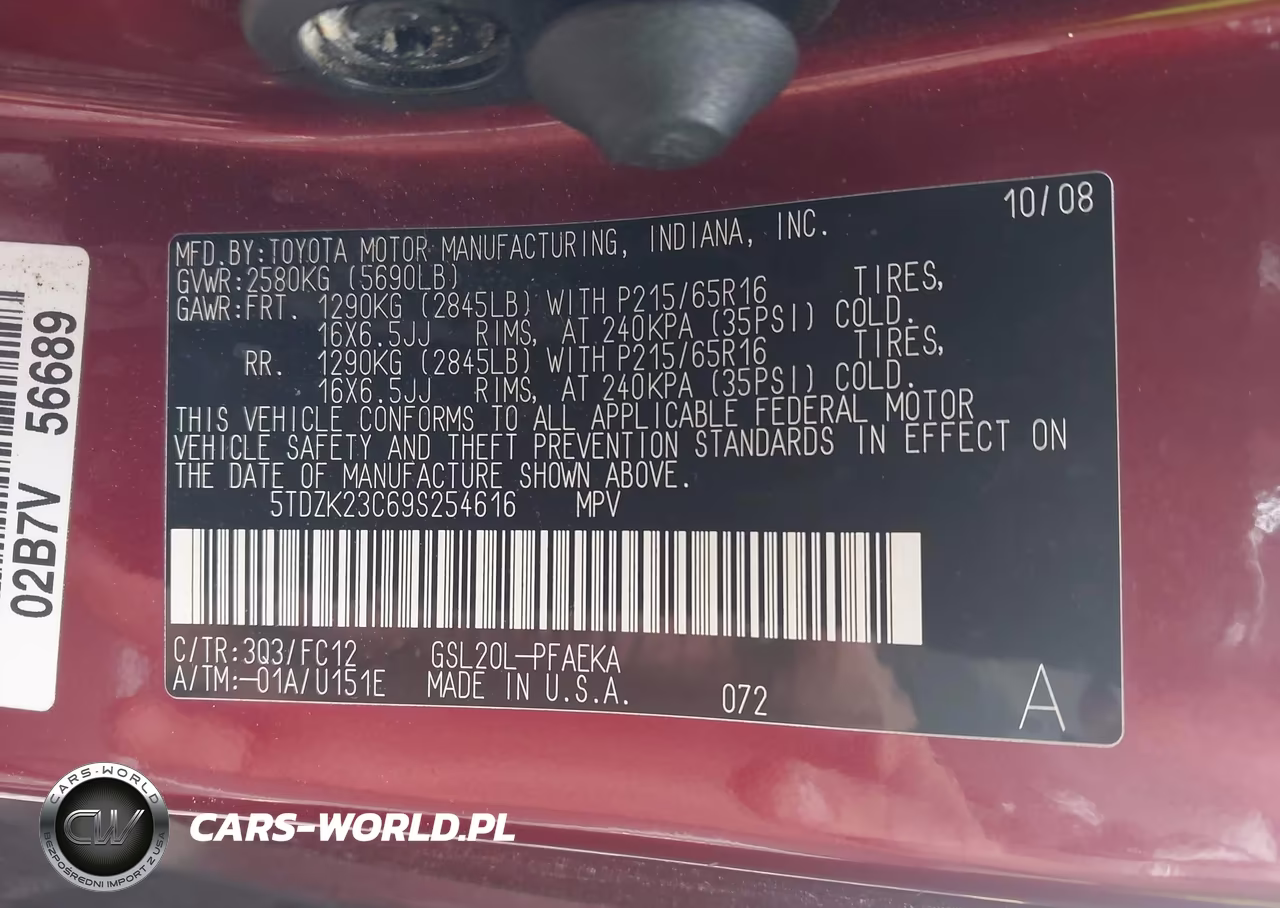 2009 Toyota Sienna Le VIN:5TDZK23C69S254616 - 9