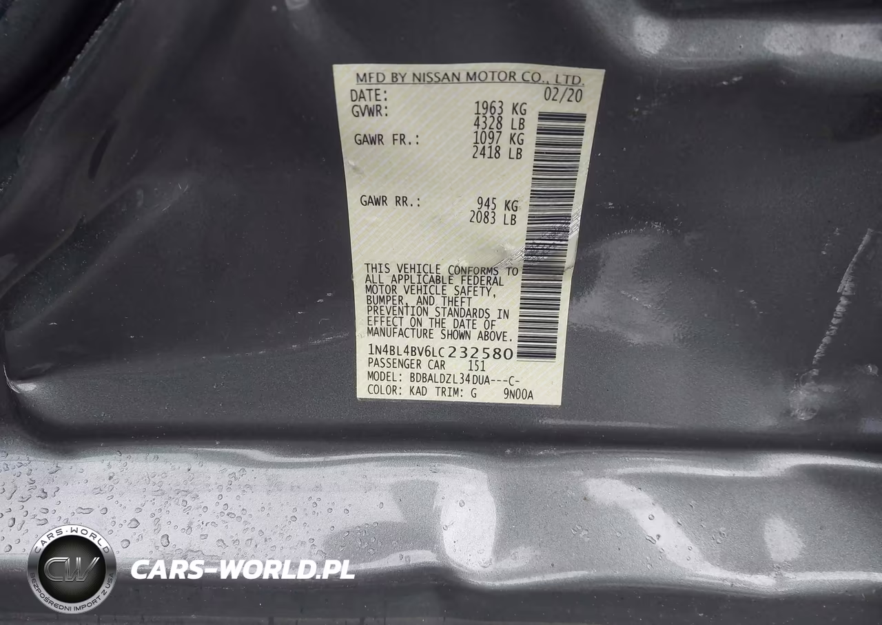 2020 Nissan Altima S Fwd VIN:1N4BL4BV6LC232580 - 9