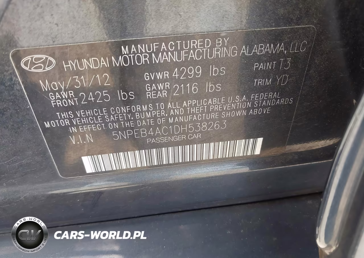 2013 Hyundai Sonata Gls VIN:5NPEB4AC1DH538263 - 9