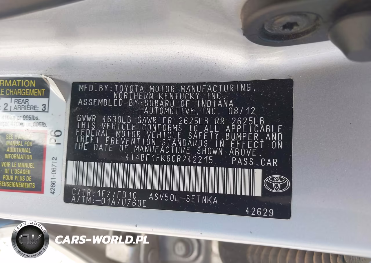 2012 Toyota Camry Le VIN:4T4BF1FK6CR242215 - 9