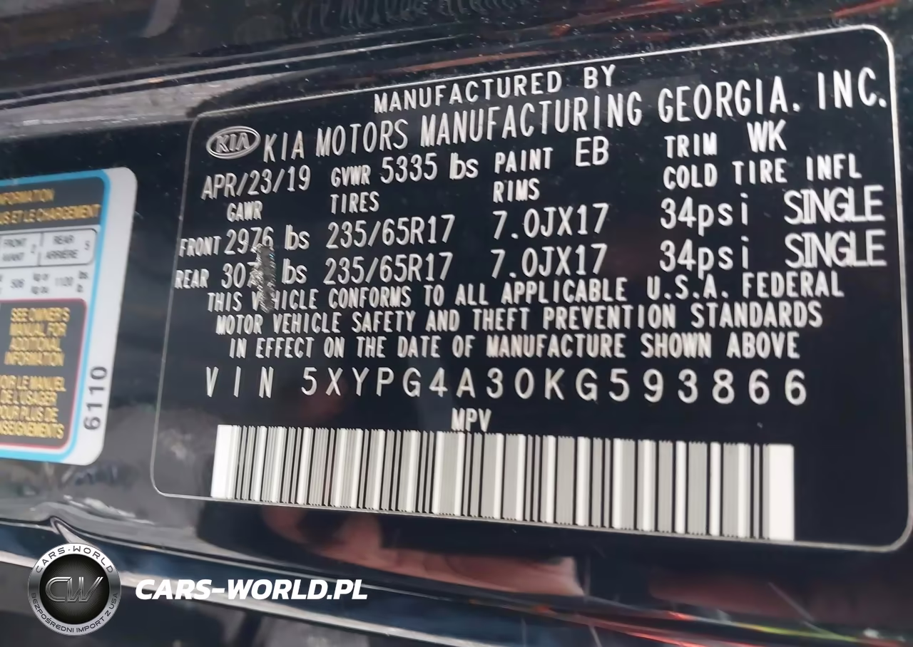 2019 Kia Sorento 2.4L L VIN:5XYPG4A30KG593866 - 9