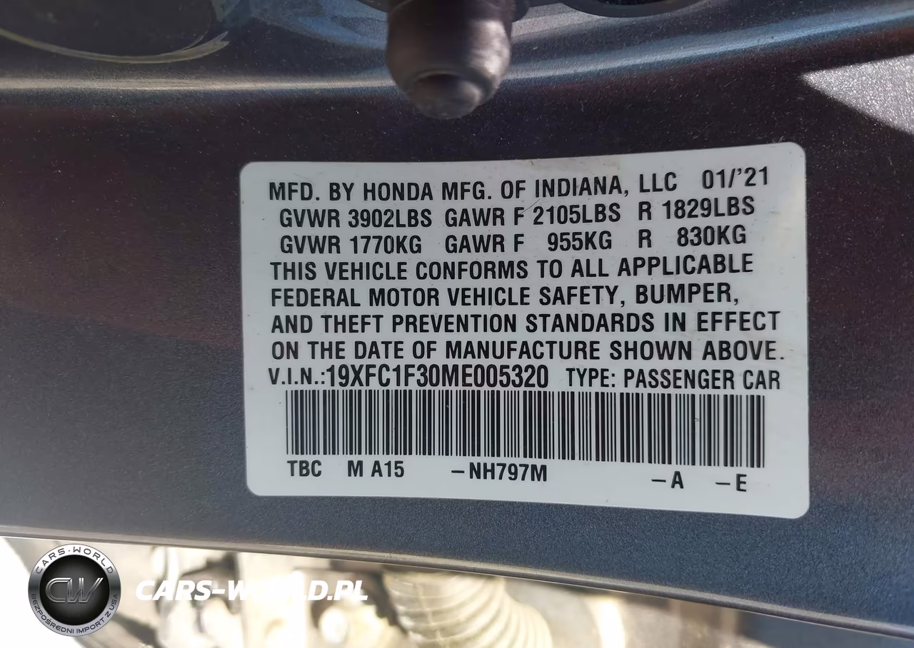 2021 Honda Civic Ex VIN:19XFC1F30ME005320 - 9