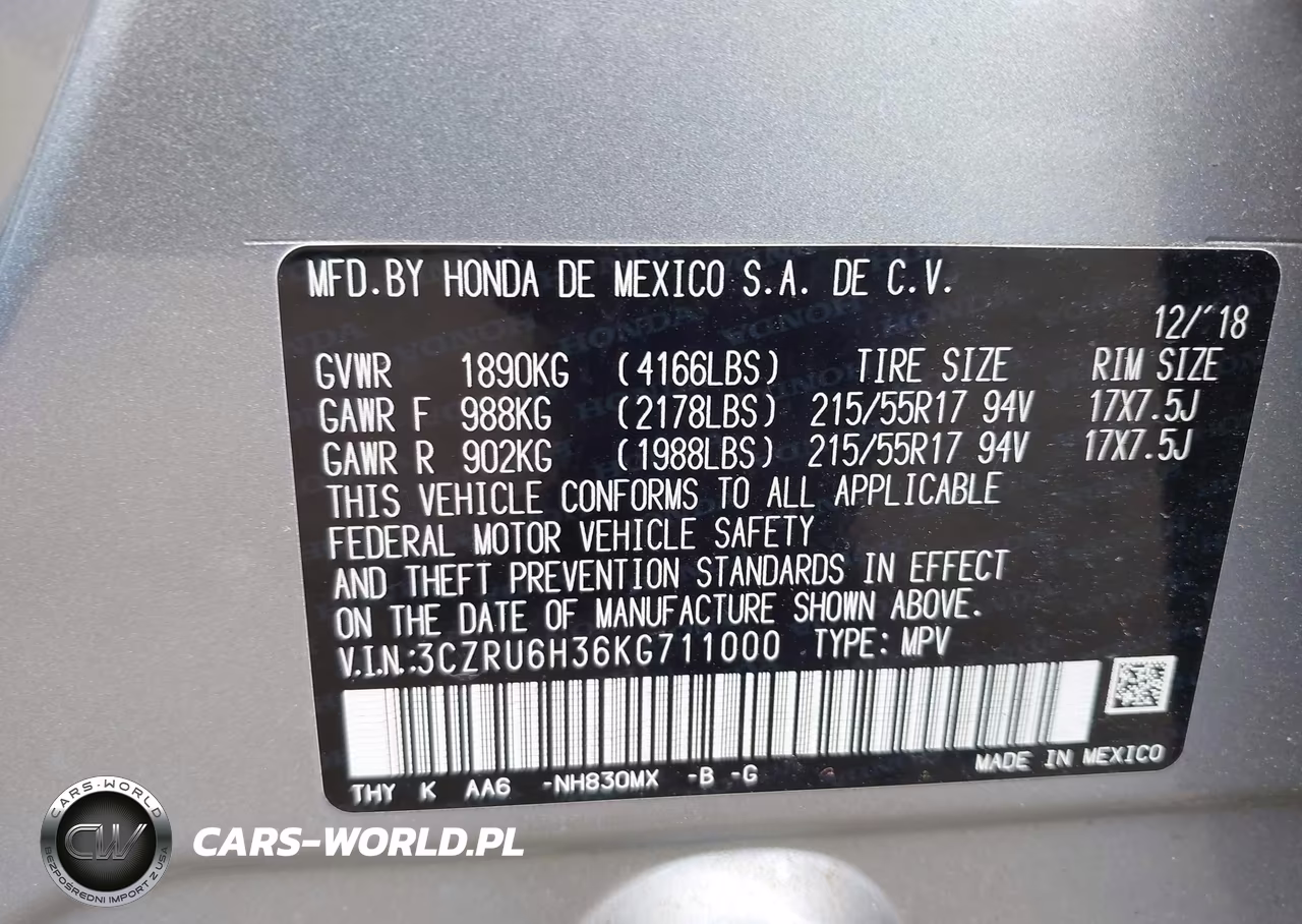2019 Honda Hr-V Lx VIN:3CZRU6H36KG711000 - 9
