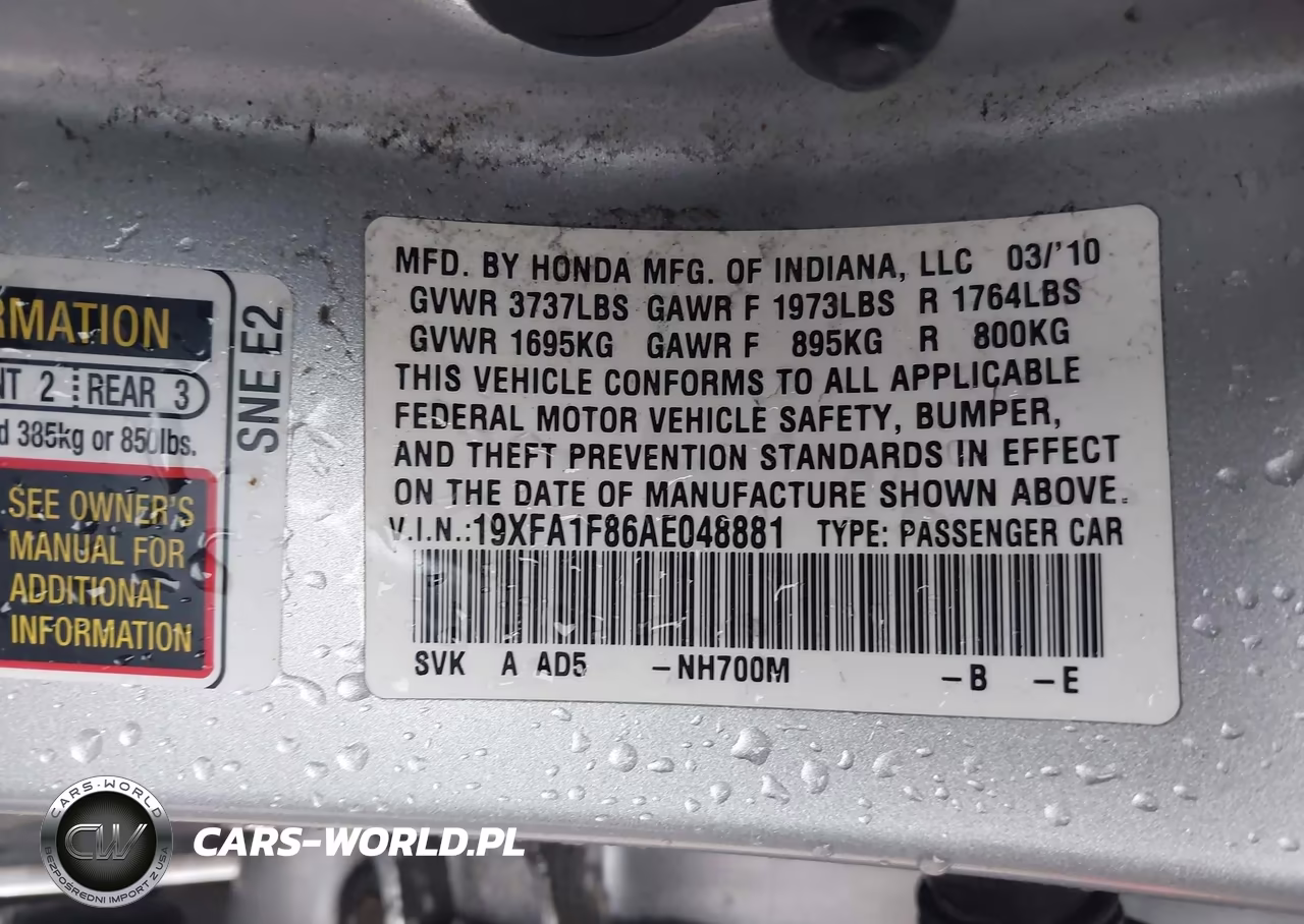 2010 Honda Civic Ex VIN:19XFA1F86AE048881 - 9