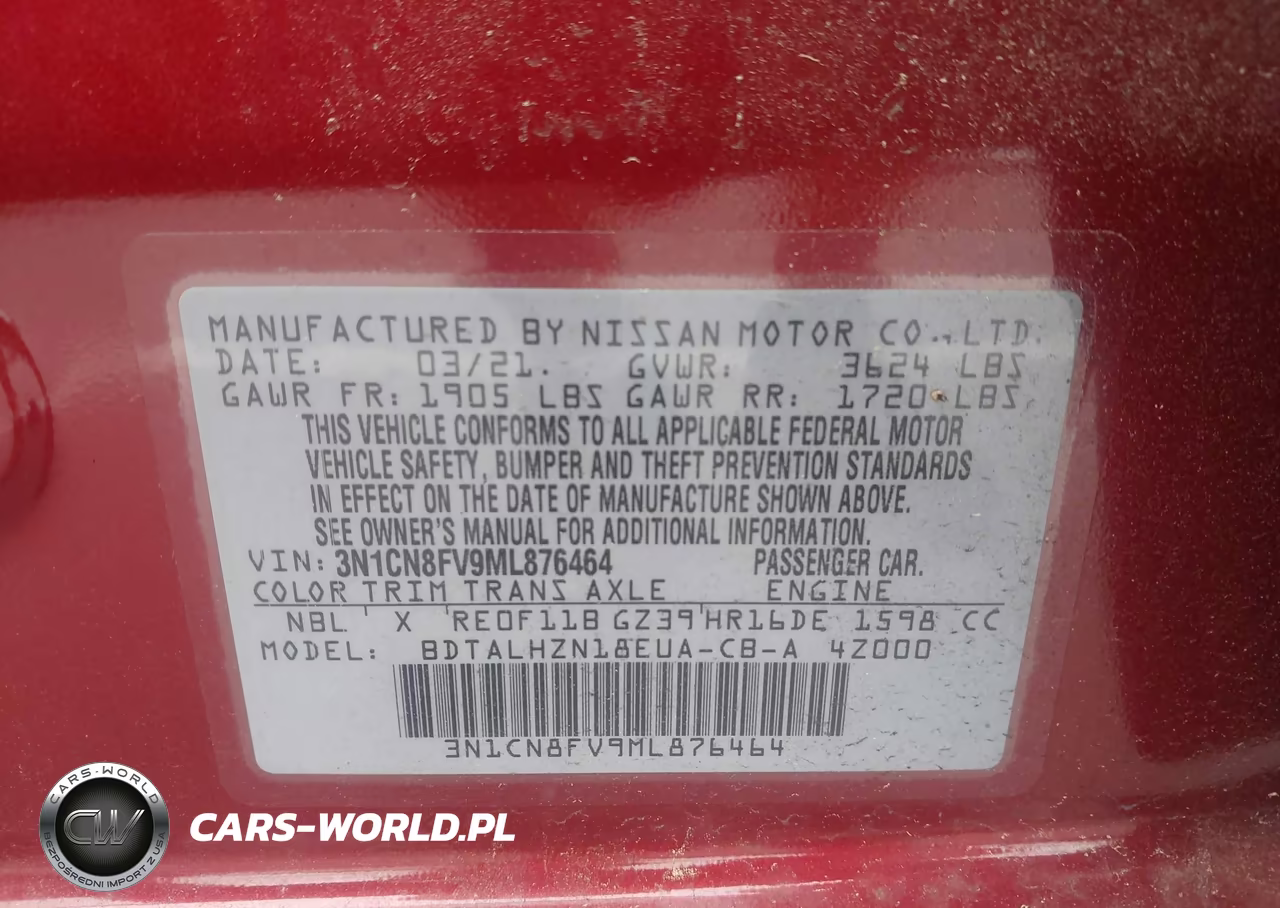 2021 Nissan Versa Sr Xtronic Cvt VIN:3N1CN8FV9ML876464 - 9