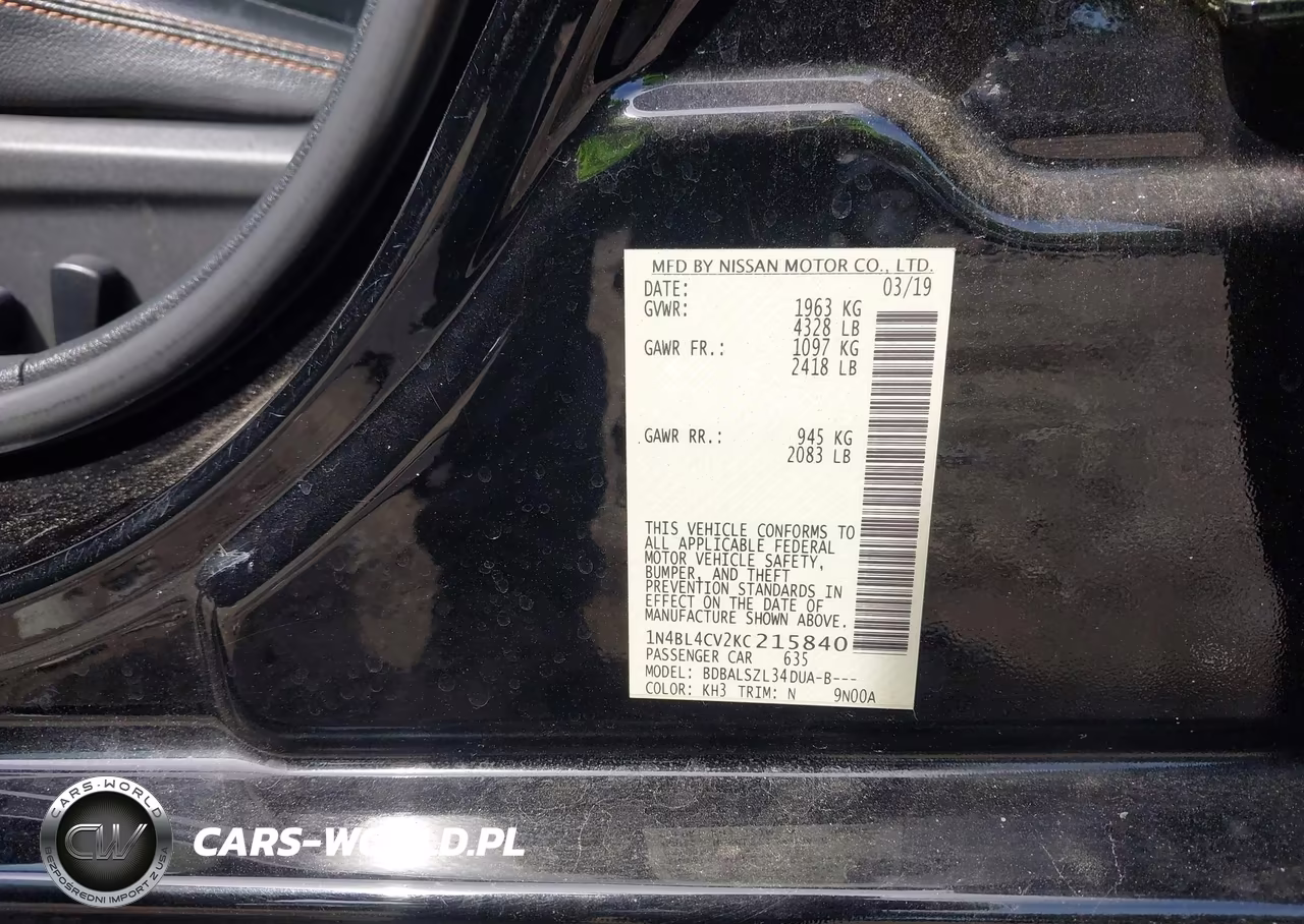 2019 Nissan Altima 2.5 Sr VIN:1N4BL4CV2KC215840 - 9