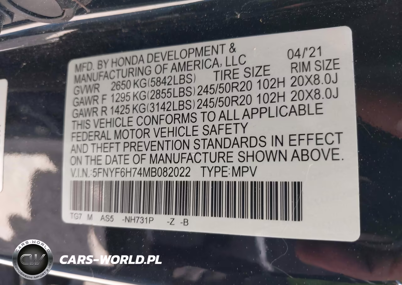 2021 Honda Pilot Awd Black Edition VIN:5FNYF6H74MB082022 - 9