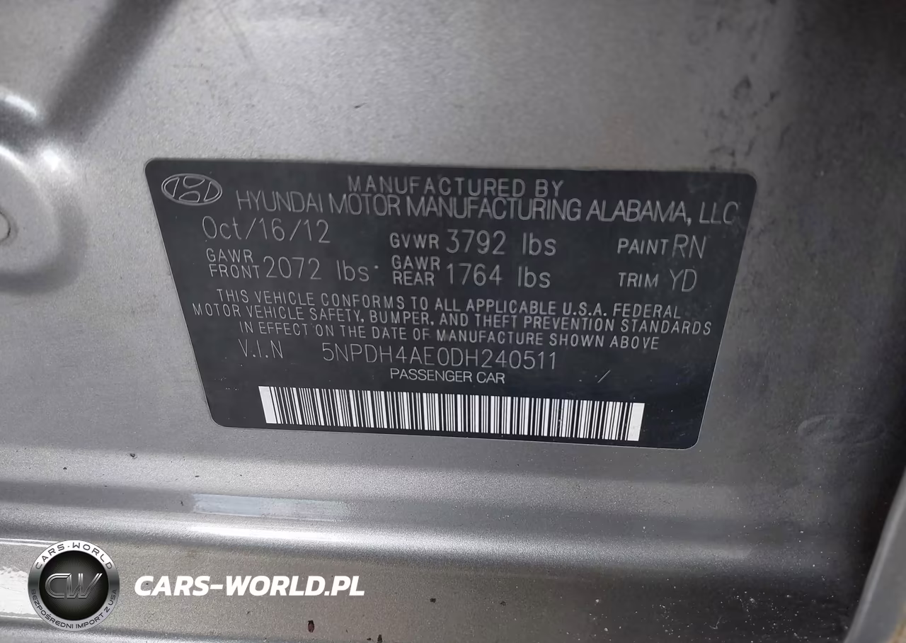 2013 Hyundai Elantra Limited VIN:5NPDH4AE0DH240511 - 9