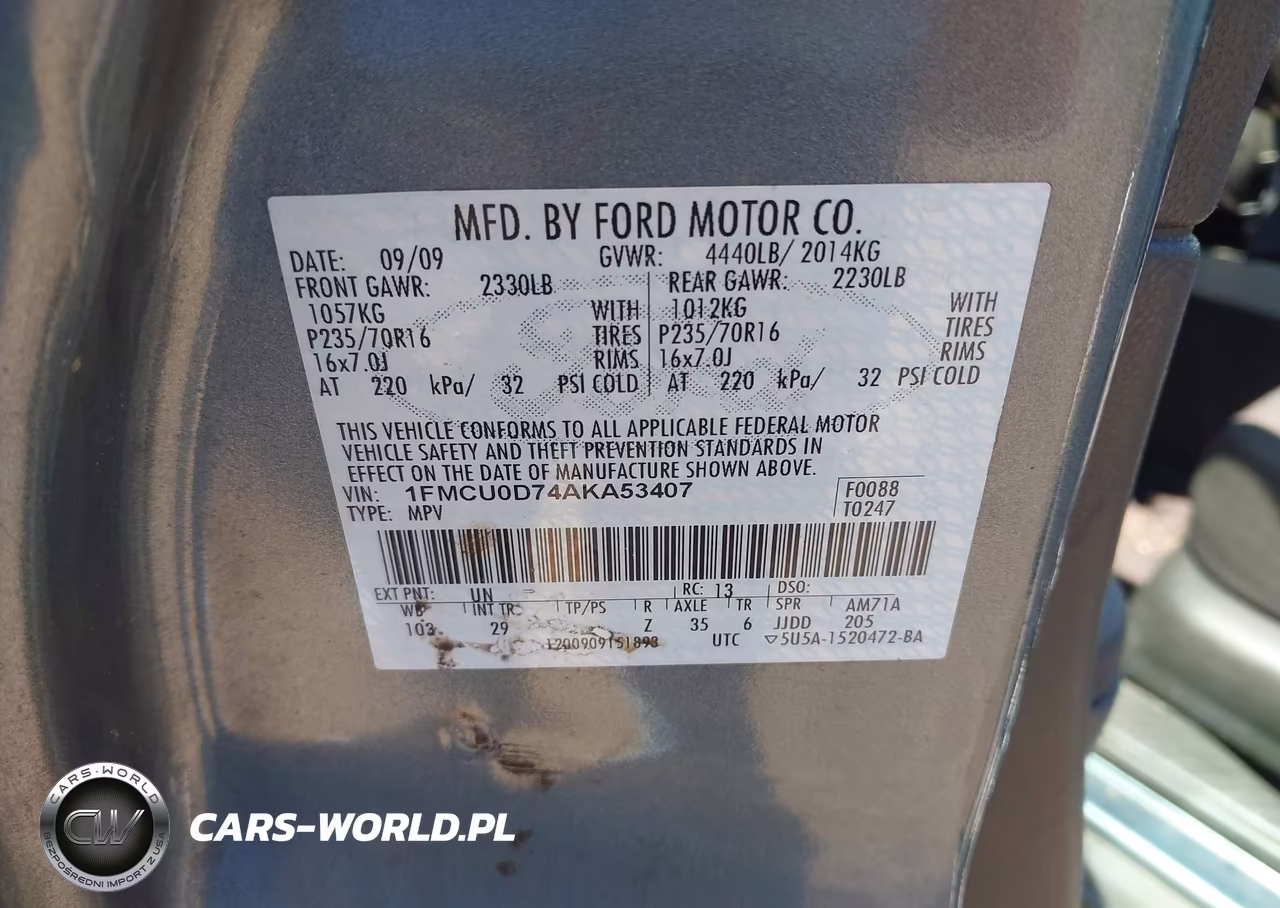 2010 Ford Escape Xlt VIN:1FMCU0D74AKA53407 - 9