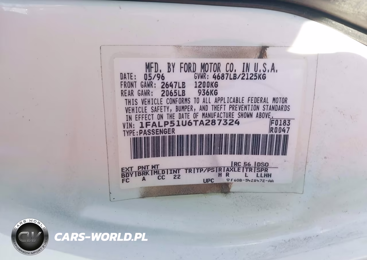 1996 Ford Taurus G VIN:1FALP51U6TA287324 - 9