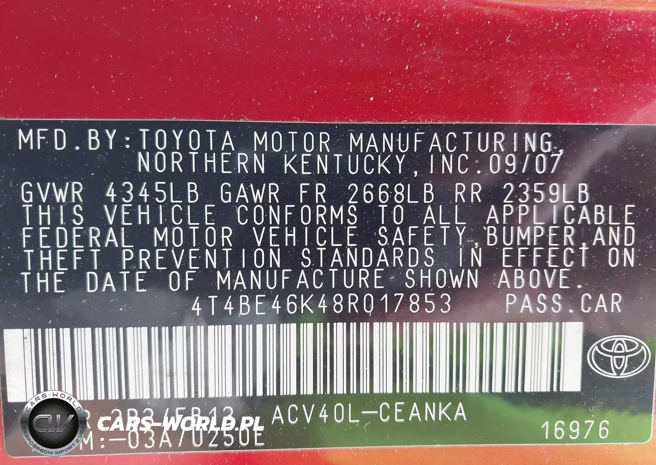 2008 Toyota Camry Le VIN:4T4BE46K48R017853 - 9