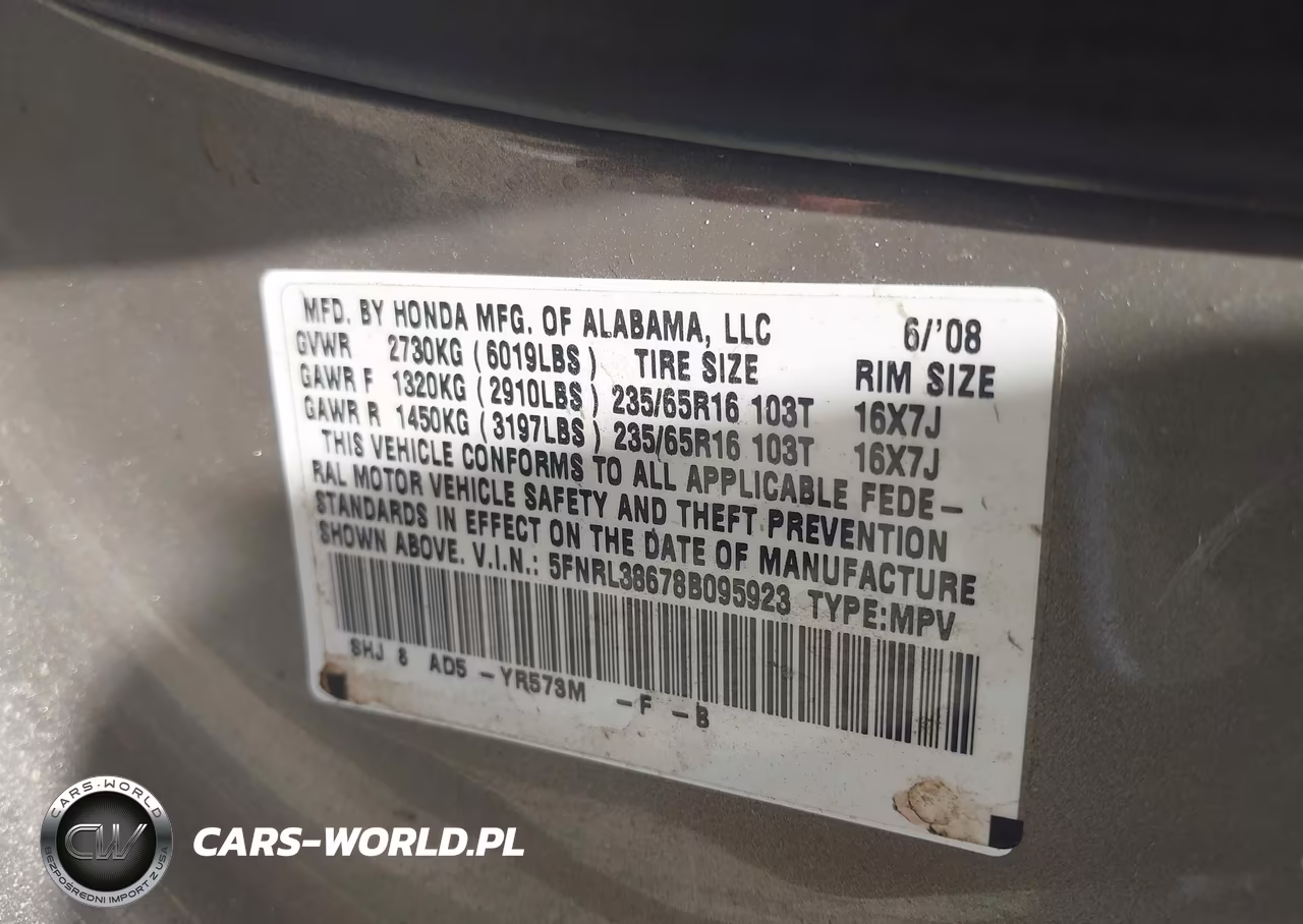 2008 Honda Odyssey Ex-L VIN:5FNRL38678B095923 - 9