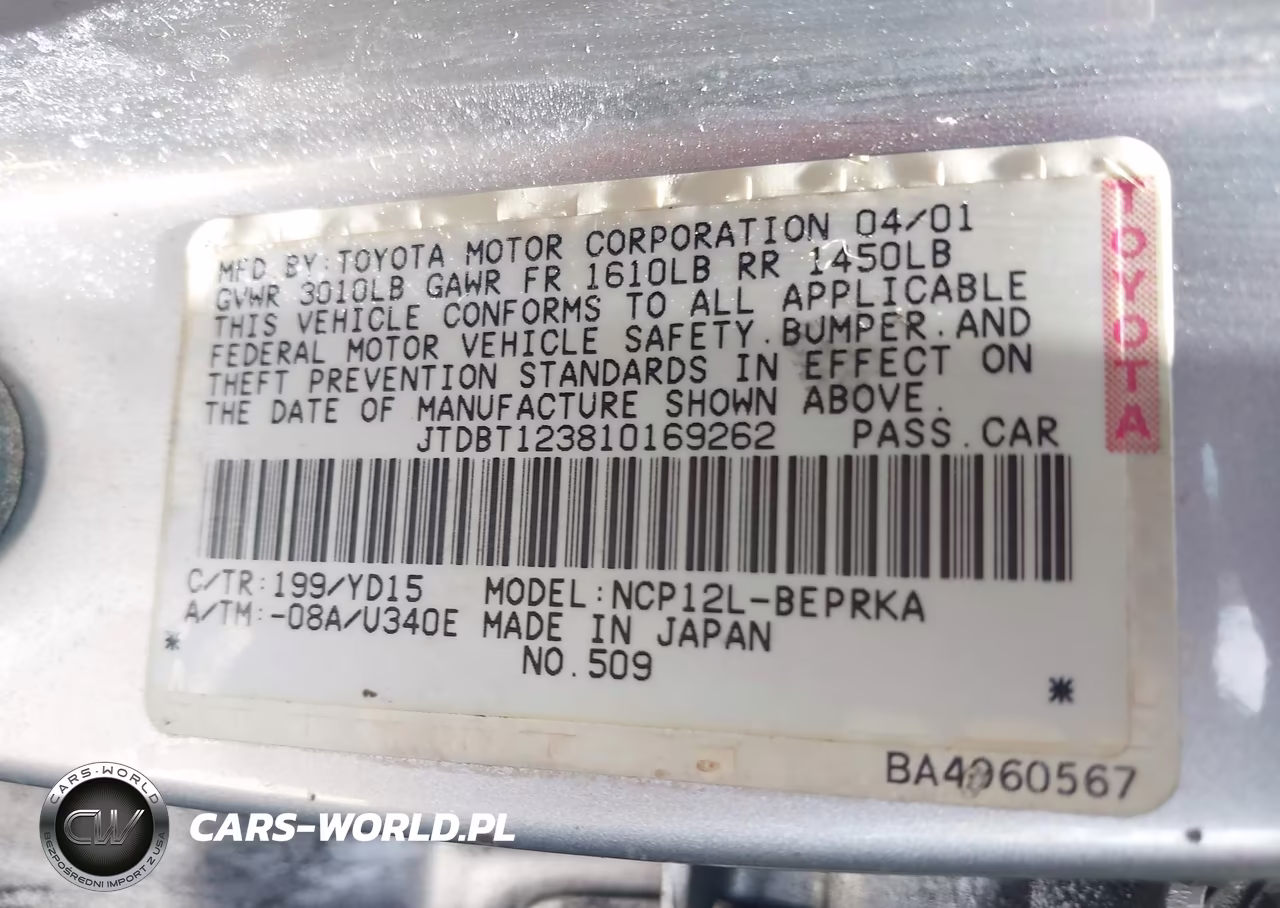 2001 Toyota Echo VIN:JTDBT123810169262 - 9